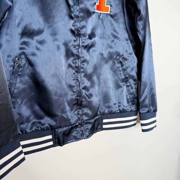 Antigua Adult Small Navy Blue Satin Illini University of Illinois Bomber Jacket - Picture 4 of 12